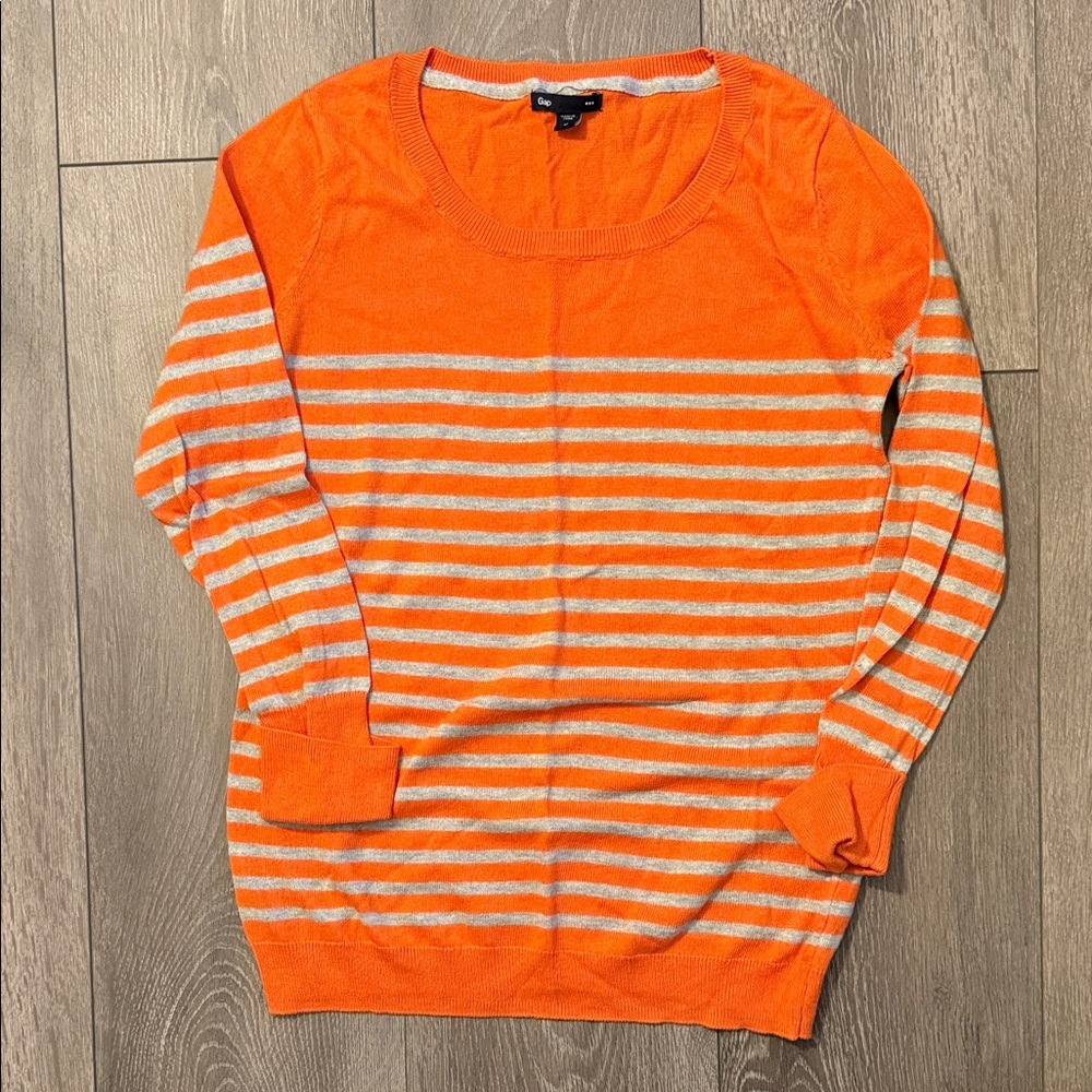 GAP Orange and White Striped Sweater